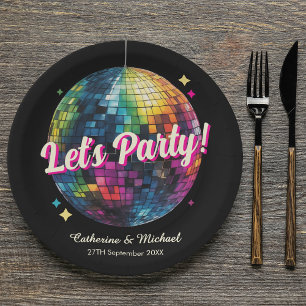 Retro 70's Party Disco Ball Sparkle Glam Wedding  Paper Plate