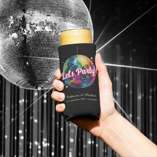 Retro 70's Party Disco Ball Sparkle Glam Wedding  Seltzer Can Cooler