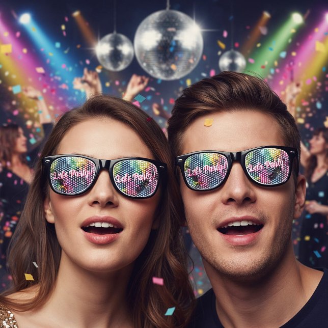 Retro 70's Party Disco Ball Sparkle Glam Wedding  Sunglasses (Close up view retro 70s disco ball wedding groovy colorful musical night glamour fun Party Glasses)