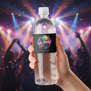 Retro 70's Party Disco Ball Sparkle Glam Wedding  Water Bottle Label
