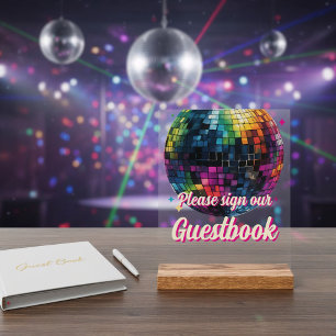Retro 70's Party Disco Ball Wedding Guestbook Acrylic Sign