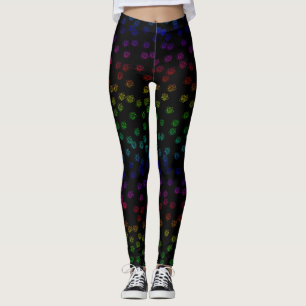 Retro 70s Pastel Rainbow Floral print on black Leggings