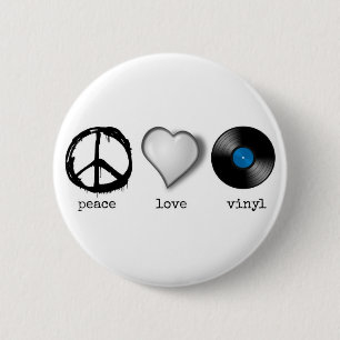 Retro 70s Peace Love Vinyl 6 Cm Round Badge