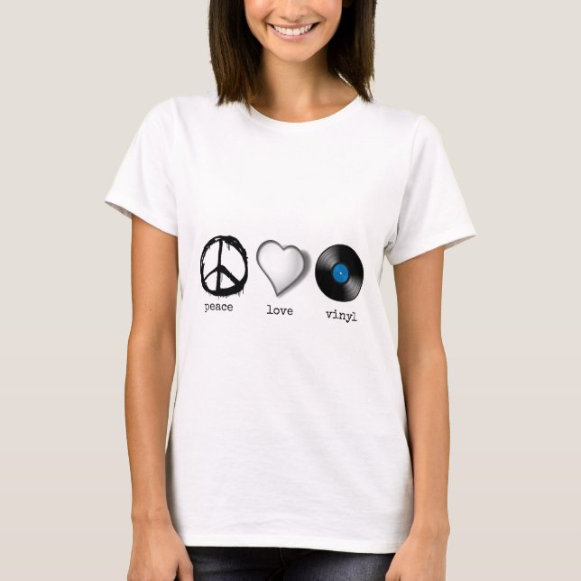 Retro 70s Peace Love Vinyl T-Shirt (Front)
