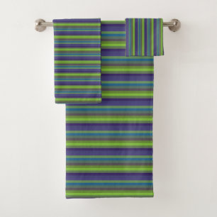 Retro 70s Peacock Palette Vertical Stripes Bath Towel Set
