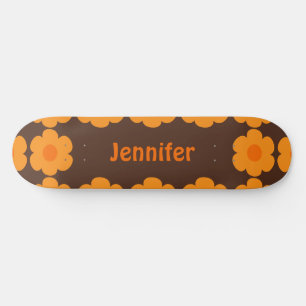 Retro 70s Personalised Brown and Orange Floral Skateboard