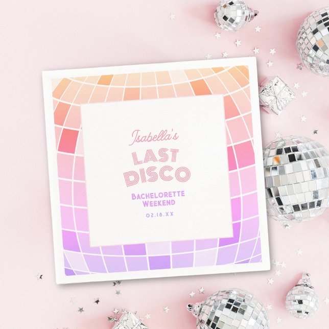 Retro 70s Pink Disco Ball Bachelorette Weekend Napkin (Creator Uploaded)
