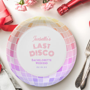 Retro 70s Pink Disco Ball Bachelorette Weekend Paper Plate