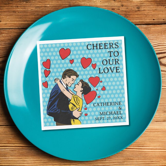 Retro 70's Pop Art Comic Book Romantic Fun Wedding Napkin (Creator Uploaded)