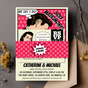 Retro 70's Pop Art Comic Book Wedding Pink Invitation Belly Band