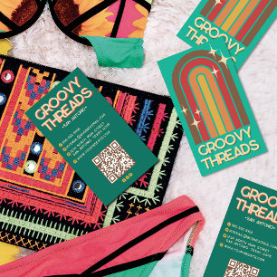 Retro 70's Rainbow Arch Bling Stars Business Card