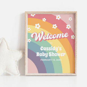 Retro 70s Rainbow Daisy Baby Shower Welcome Sign