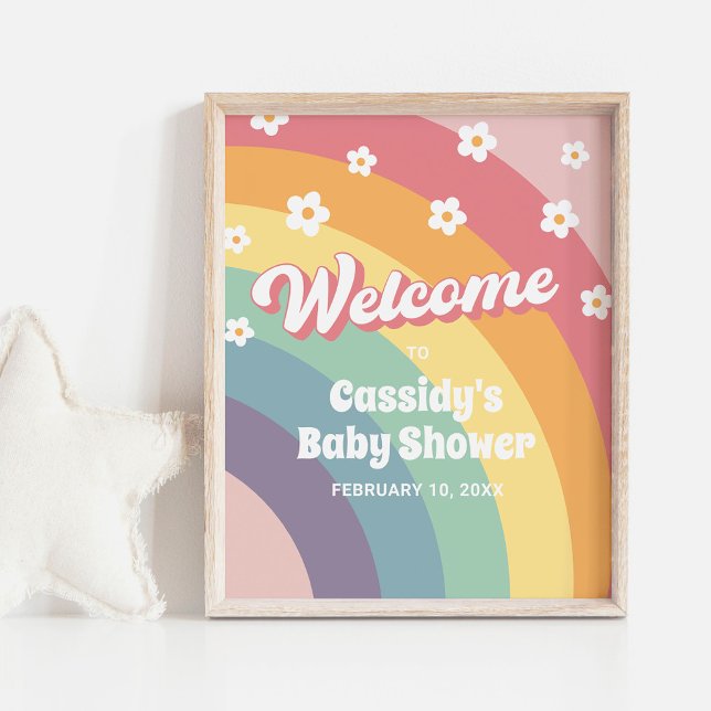 Retro 70s Rainbow Daisy Baby Shower Welcome Sign (Creator Uploaded)