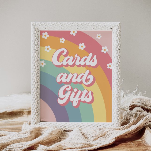 Retro 70s Rainbow Daisy Birthday Cards and Gifts Poster (Creator Uploaded)