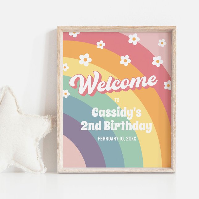 Retro 70s Rainbow Daisy Birthday Welcome Sign (Creator Uploaded)