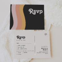 Retro 70's Rainbow Dark Menu Choice RSVP Postcard