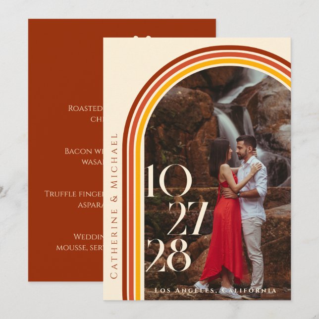 Retro 70s Rainbow Groovy Arch Photo Menu (Front/Back)