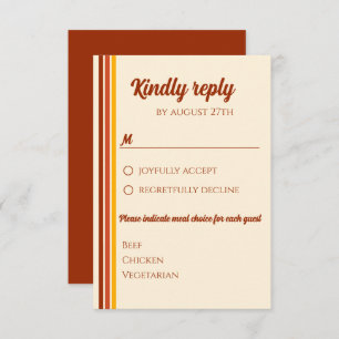 Retro 70s Rainbow Groovy Terracotta Orange Wedding RSVP Card