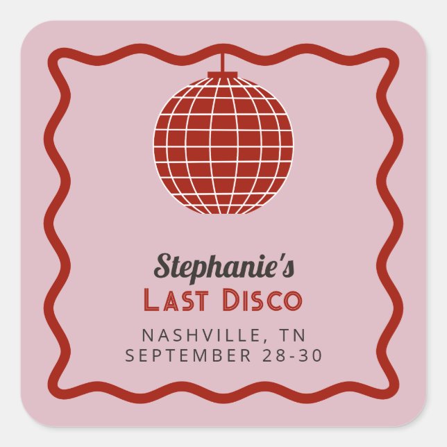 Retro 70s Red and Pink Last Disco Bachelorette  Square Sticker (Front)