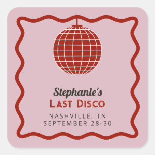 Retro 70s Red and Pink Last Disco Bachelorette Square Sticker