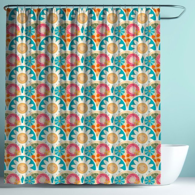 RETRO 70s Scallop Floral Hippy Sunshine Flowers Shower Curtain (Creator Uploaded)