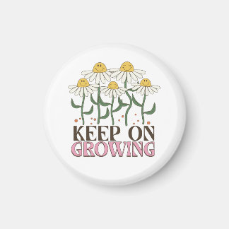Retro 70s Smiley Face Daisy Keep On Growing Magnet