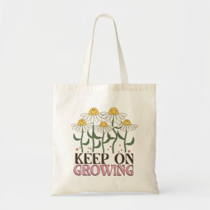 Retro 70s Smiley Face Daisy Keep On Growing Tote Bag