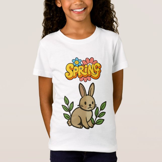 Retro 70s Spring Bunny Graphic Design T-Shirt (Front)