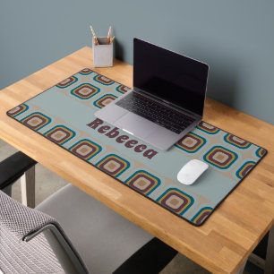 Retro 70s Square Geometric Pattern Personalised  Desk Mat