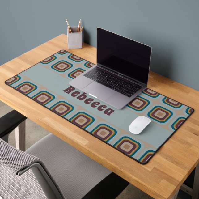 Retro 70s Square Geometric Pattern Personalised  Desk Mat (Office 2)