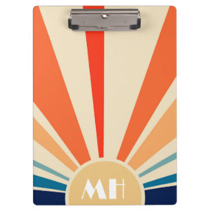 Retro 70s Starburst Sunrise Stripes Monogram    Clipboard