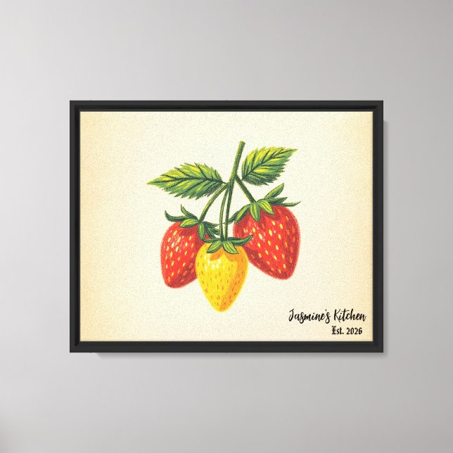 Retro 70s Strawberry Kitchen Wall Art -Personalize (Front)