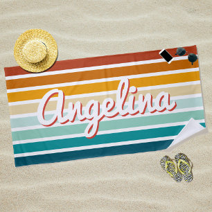 Retro 70s Stripe Personalised Name Beach Towel