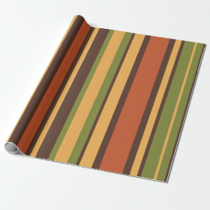 Retro 70s Stripes Brown Avocado Orange Mustard Wrapping Paper