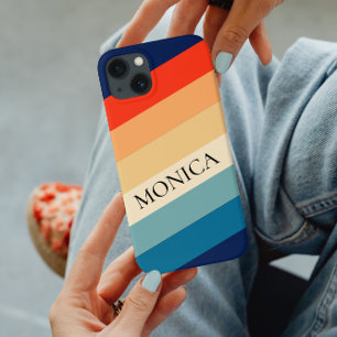 Retro 70s Stripes Groovy Colour Block Personalised Case-Mate iPhone 14 Plus Case