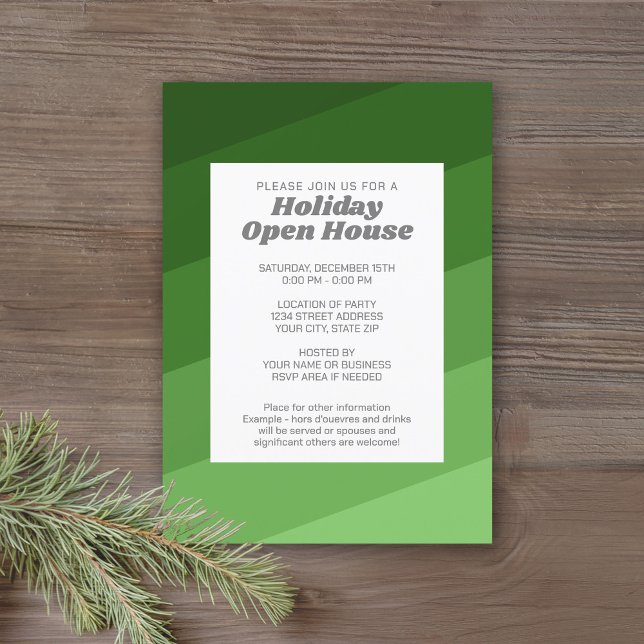 Retro 70s stripes - Olive Green Holiday Party Invitation (Holiday Party Invitation with retro green stripes and a vintage vibe.)