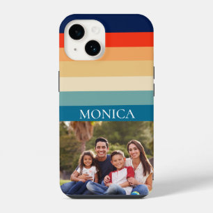Retro 70s Stripes Photo Modern Template Monogram iPhone 14 Case