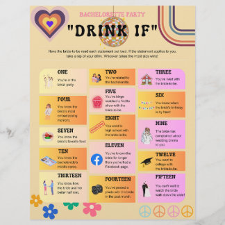 Retro 70's Style Bachelorette Party Drink If Game