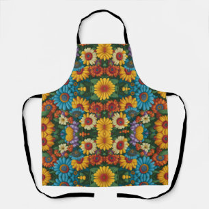 Retro 70s style colourful daisies  apron