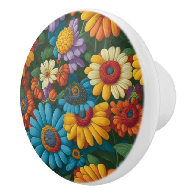 Retro 70s style colourful daisies  ceramic knob (Right)