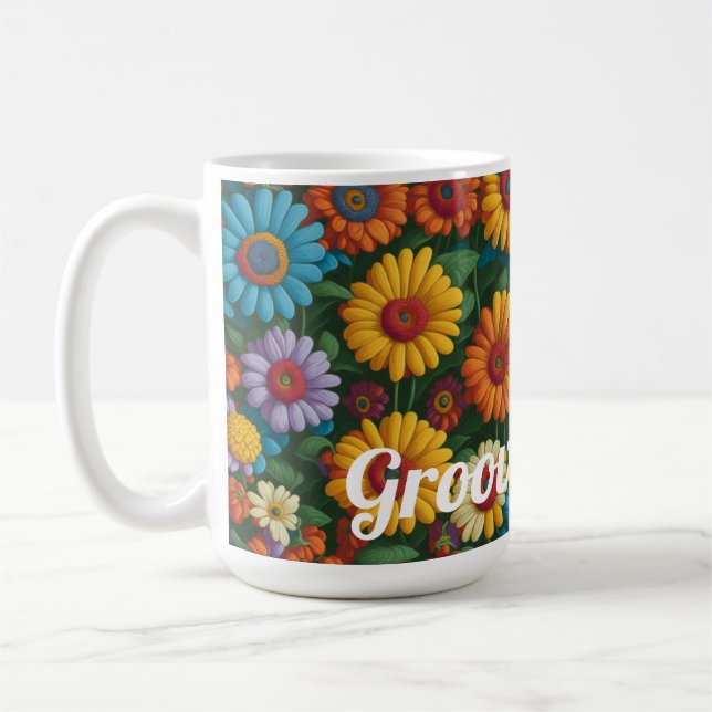 Retro 70s style colourful daisies Groovy Mama Coffee Mug (Left)