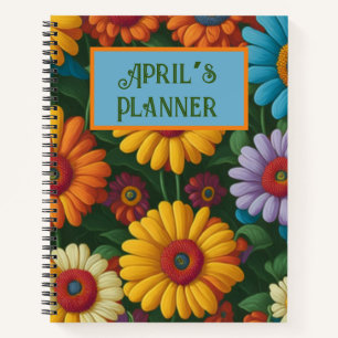 Retro 70s style colourful daisies notebook