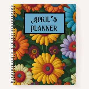 Retro 70s style colourful daisies notebook