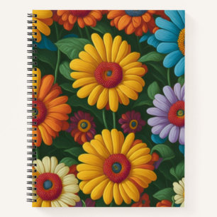Retro 70s style colourful daisies notebook