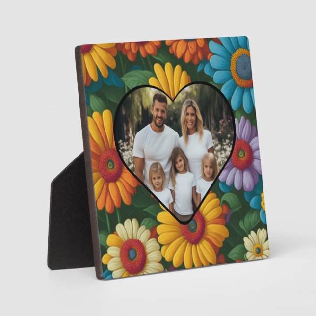 Retro 70s style colourful daisies personalise phot plaque (Front)