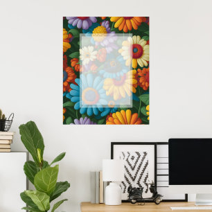 Retro 70s style colourful daisies  poster