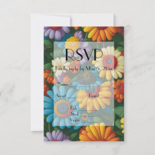 Retro 70s style colourful daisies  RSVP card