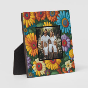Retro 70s style colourful floral personalise photo plaque