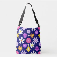 Retro 70s Style Flower Lg Pattern on Dark Blue