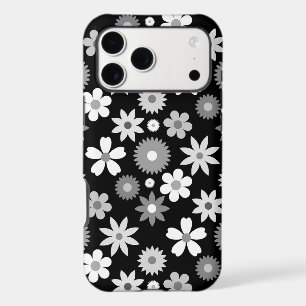 Retro 70s Style Flower Monochrome Big Pattern